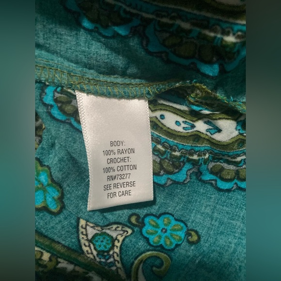 Apt 9 Dress Boho Style Embroidered Back Green Aqua Paisley Print Sleeveless Sz M - Picture 6 of 8